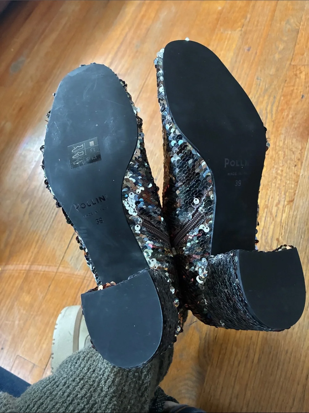 Pollini Sequin Block Heel Ankle Boot - Multicolor size 39 US 8.5